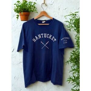 Breezin’ Up Nantucket Island Rowing T-Shirt Mens Large VTG 90s Navy Tee